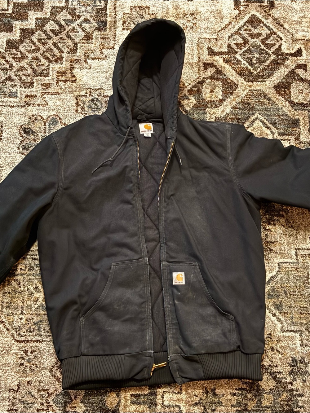 Carhartt Black Hooded Work Jacket with Quilted Lining